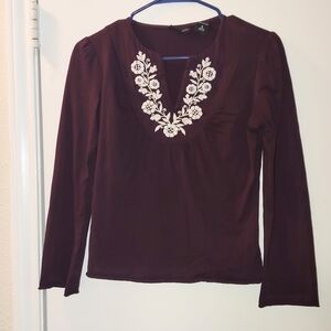 Embroidered Maroon Women's Top 100% Cotton